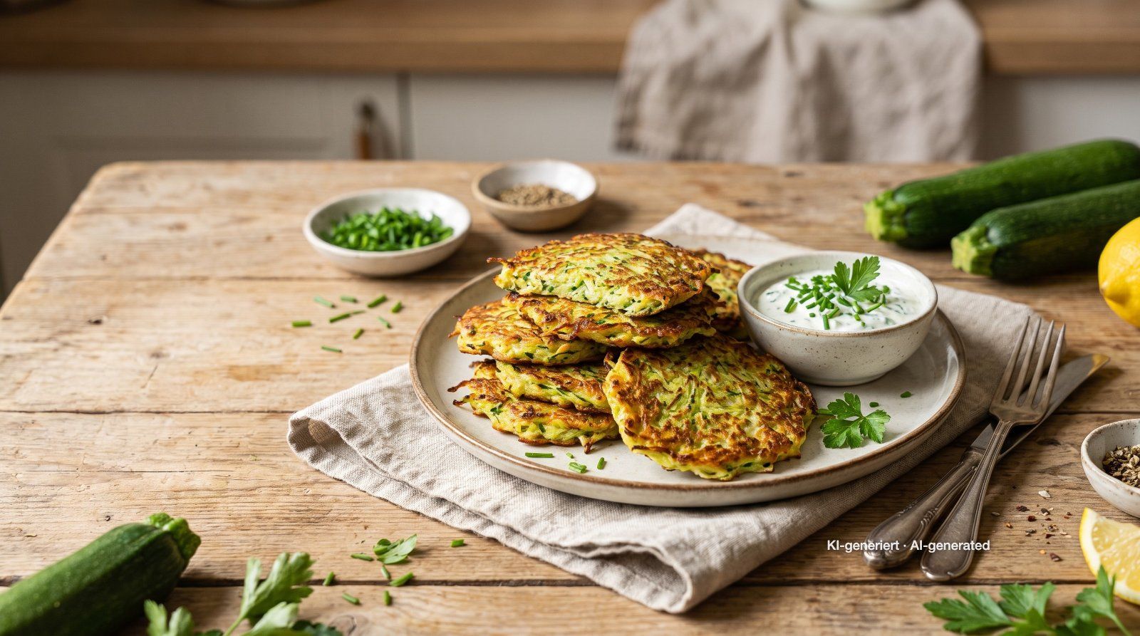 Zucchini-Puffer mit Kräuterquark