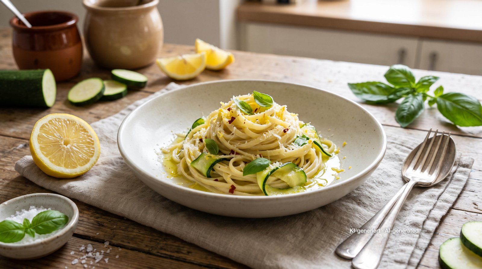 Pasta met courgette, citroen en Parmezaanse kaas