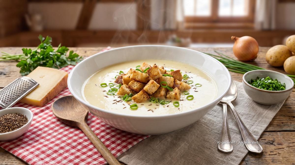 Allgäuer Käsesuppe (Allgäu cheese soup) – Recipe and image AI-created, editorially reviewed