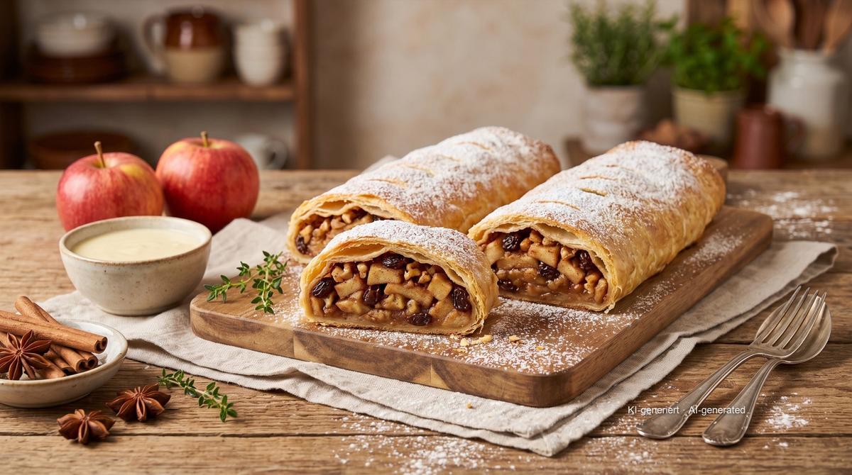 Puff pastry apple strudel from the airfryer – Recipe and image AI-created, editorially reviewed