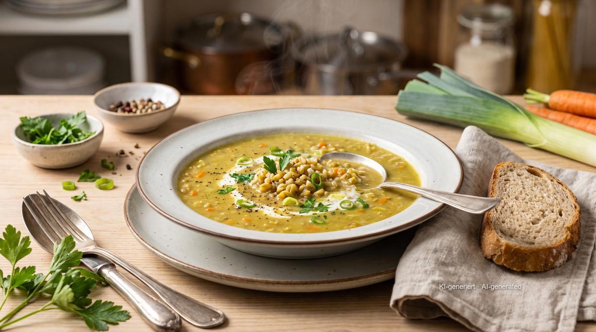 Badische Grünkernsuppe (soupe badoise à l'épeautre vert) – Rezept und Bild mit KI erstellt, redaktionell geprüft