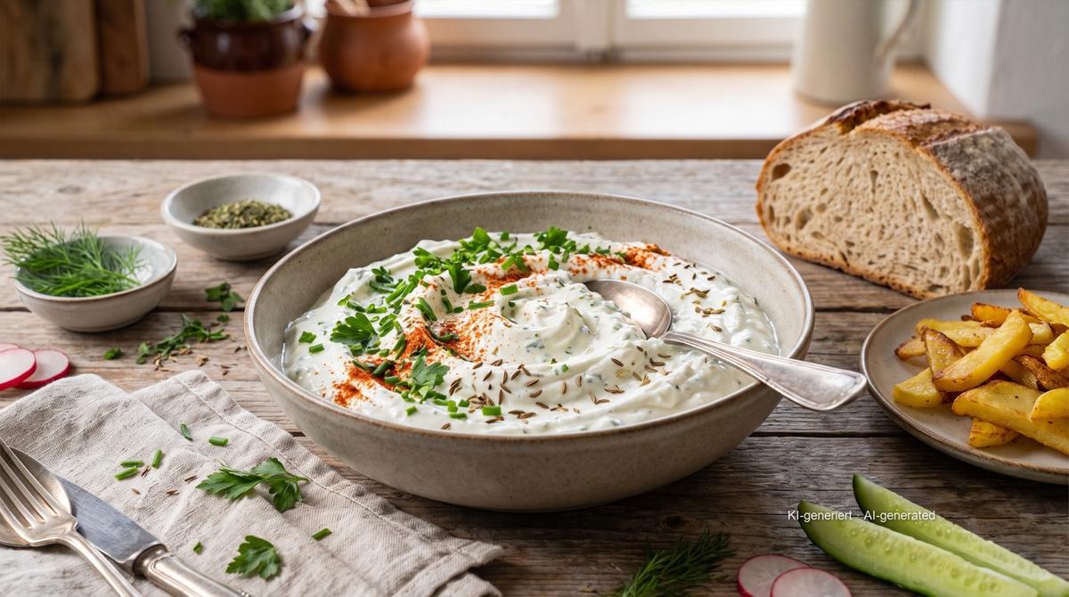 Badischer Bibbeleskäs (fromage blanc aux herbes badois) – Rezept und Bild mit KI erstellt, redaktionell geprüft