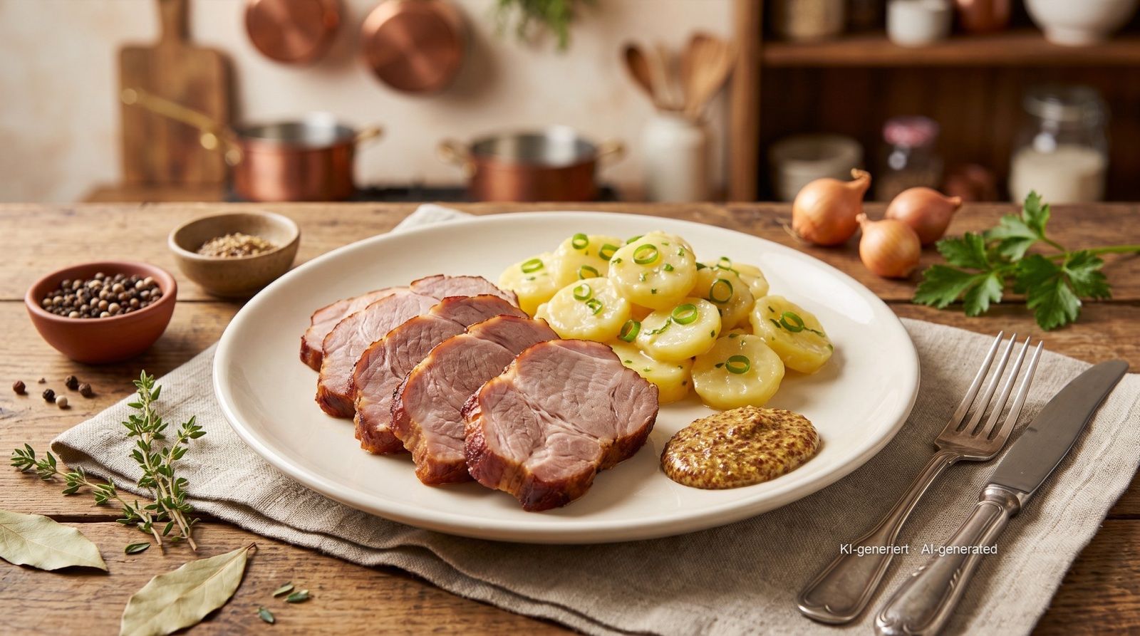 Badisches Schäufele (smoked pork shoulder) with potato salad