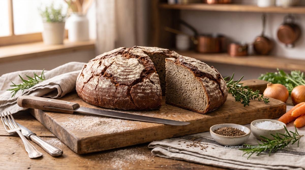 Bauernbrot (pain de campagne allemand au levain) – Rezept und Bild mit KI erstellt, redaktionell geprüft