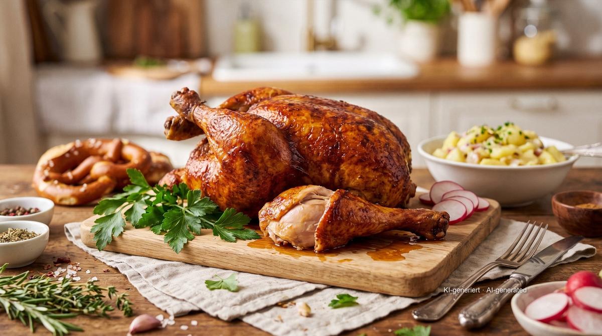 Wiesn-Hendl bavarois (poulet rôti de la fête de la bière) – Recipe and image AI-created, editorially reviewed
