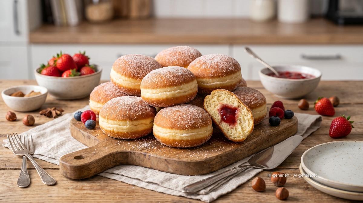 Berliner Pfannkuchen (beignets berlinois fourrés) – Rezept und Bild mit KI erstellt, redaktionell geprüft