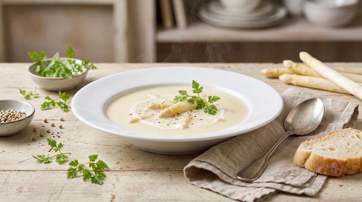 Velouté d'asperges du Brandebourg – Rezept und Bild mit KI erstellt, redaktionell geprüft