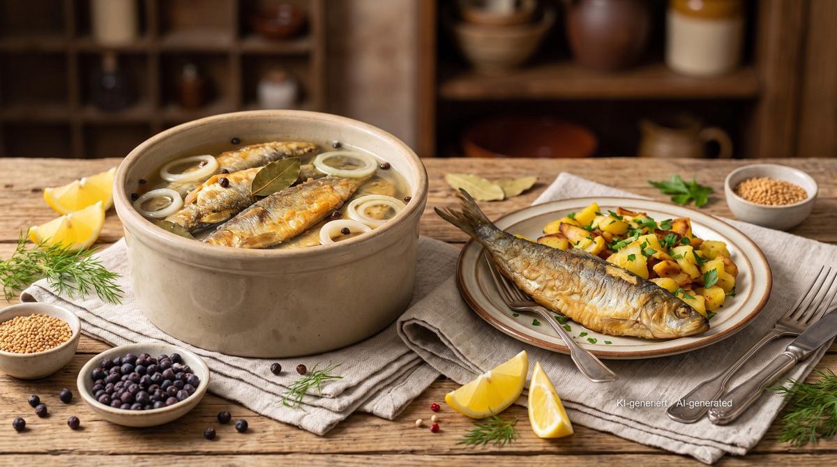 Bratheringe (harengs frits marinés au vinaigre) – Rezept und Bild mit KI erstellt, redaktionell geprüft