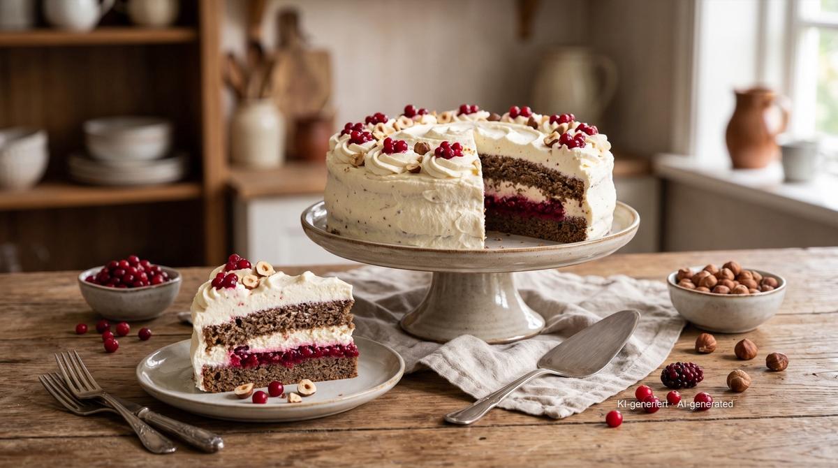 Buchweizentorte (gâteau au sarrasin et aux airelles) – Recipe and image AI-created, editorially reviewed