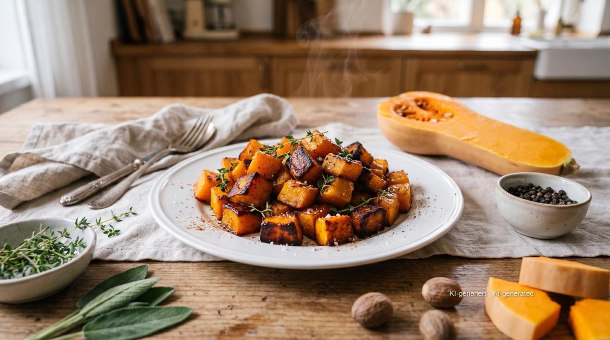 Courge butternut à l'airfryer – Rezept und Bild mit KI erstellt, redaktionell geprüft