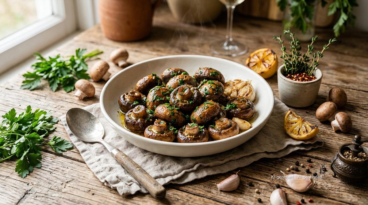 Champignons de Paris à l'Airfryer – Rezept und Bild mit KI erstellt, redaktionell geprüft