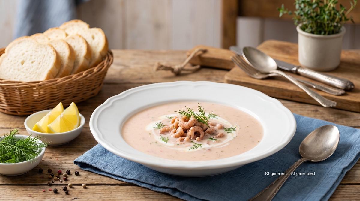 Cuxhavener Krabbensuppe (soupe de crevettes grises de Cuxhaven) – Recipe and image AI-created, editorially reviewed