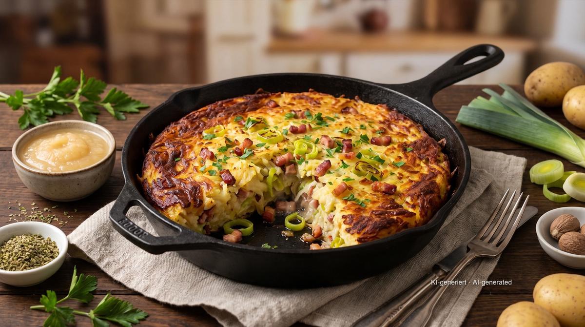 Dibbelabbes (galette de pommes de terre sarroise) – Rezept und Bild mit KI erstellt, redaktionell geprüft