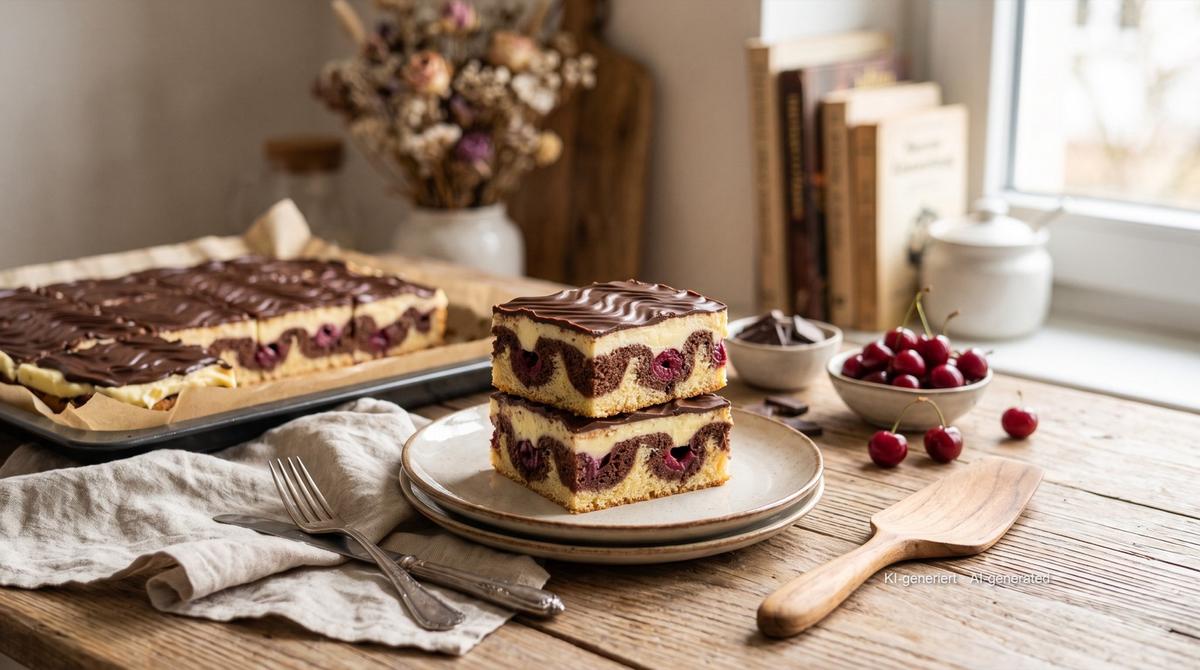 Donauwelle (gâteau marbré aux griottes) – Rezept und Bild mit KI erstellt, redaktionell geprüft