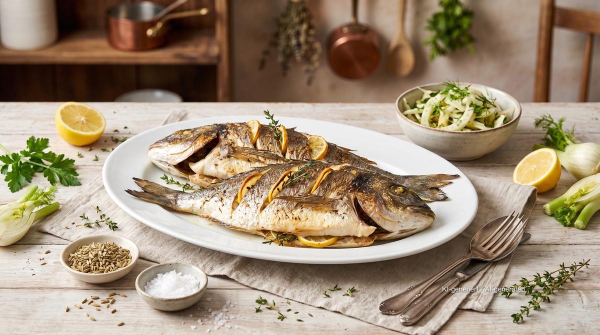 Dorades entières à l'Airfryer – Rezept und Bild mit KI erstellt, redaktionell geprüft