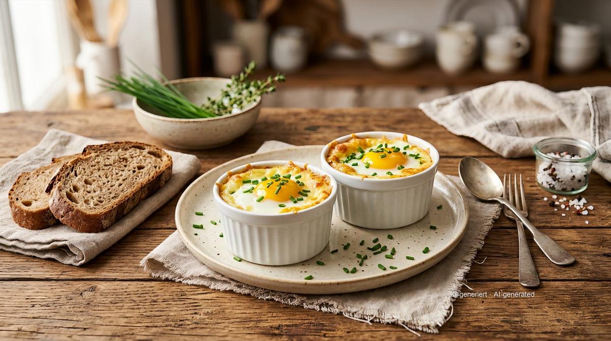 Œufs cocotte à la crème à l'Airfryer – Recipe and image AI-created, editorially reviewed