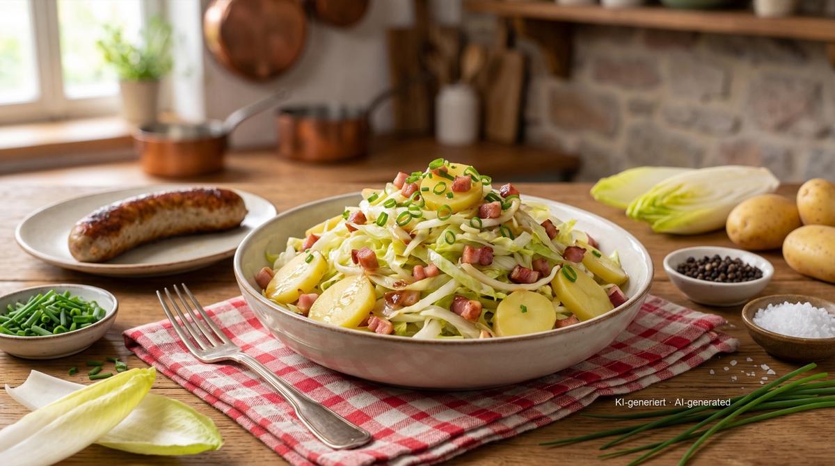 Salade de scarole aux pommes de terre – Rezept und Bild mit KI erstellt, redaktionell geprüft