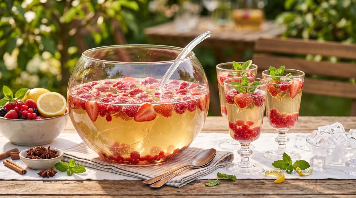Erdbeerbowle (punch aux fraises) – Rezept und Bild mit KI erstellt, redaktionell geprüft