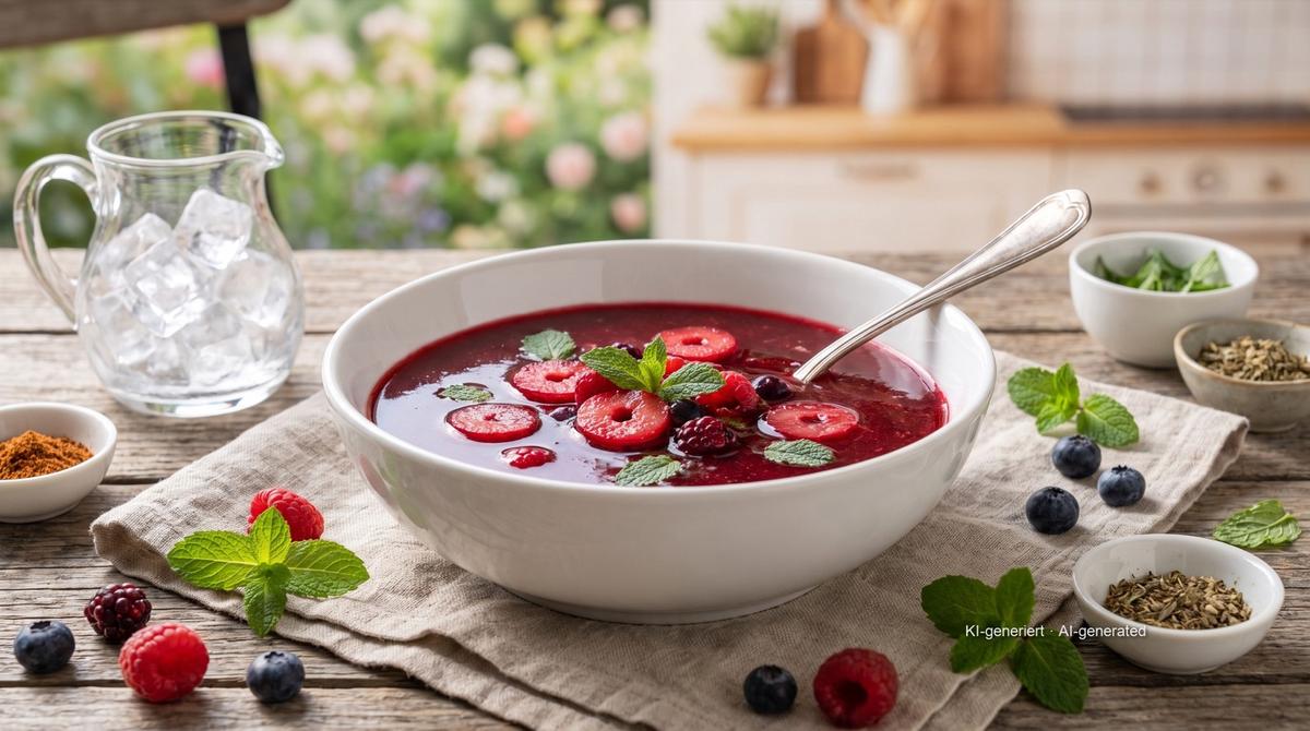 Soupe glacée de fraises – Rezept und Bild mit KI erstellt, redaktionell geprüft