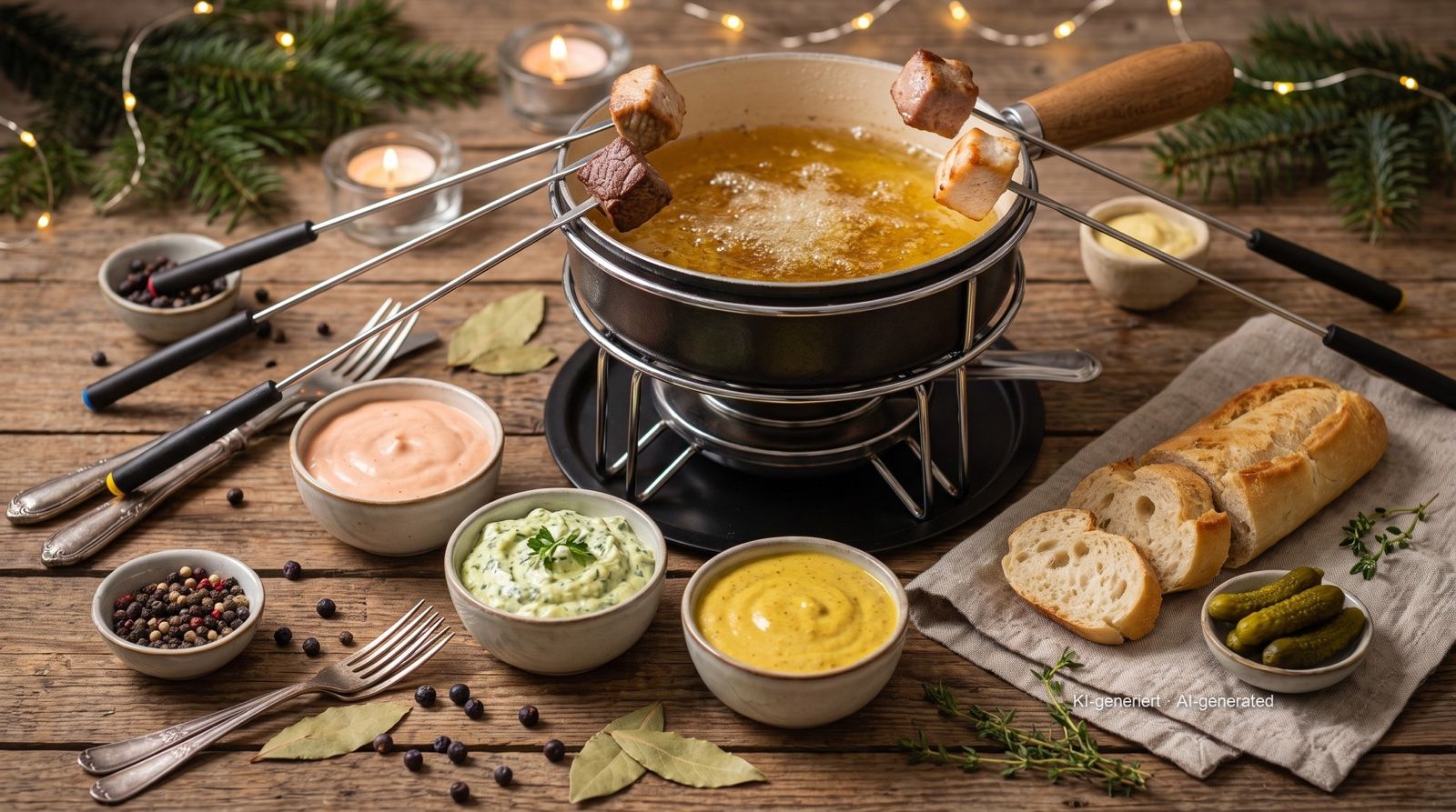 Meat Fondue with Three Sauces