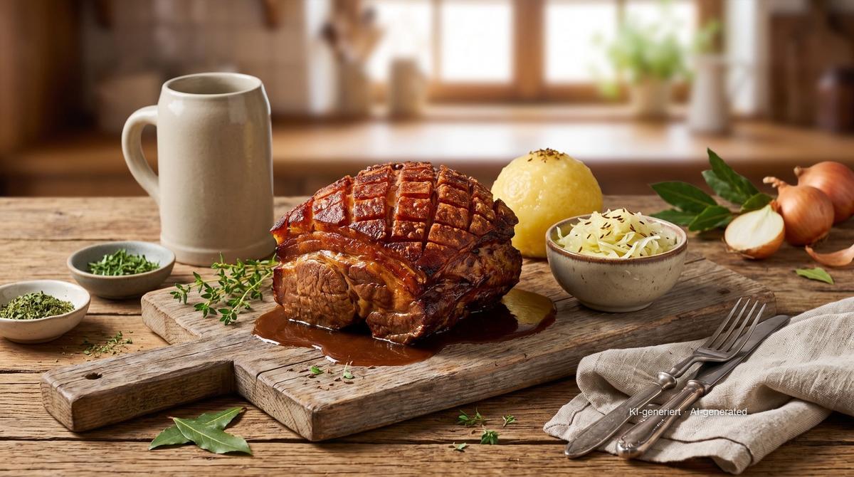Fränkisches Schäufele (vepřová plec s křupavou kůrčičkou) – Recept a obrázek vytvořeny pomocí AI, redakčně zkontrolovány