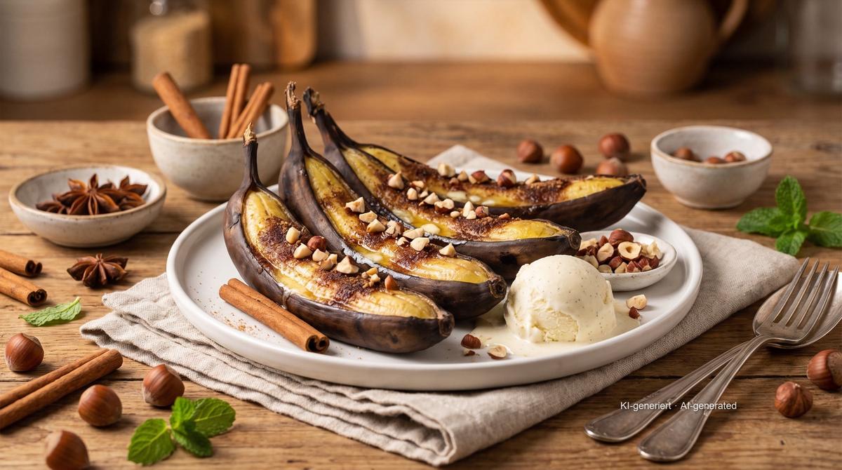 Gebakken bananen uit de airfryer – Recept en afbeelding gemaakt met AI, redactioneel gecontroleerd