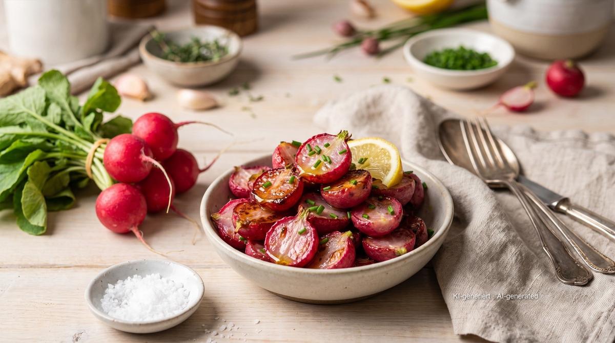 Geroosterde radijsjes uit de airfryer – Recept en afbeelding gemaakt met AI, redactioneel gecontroleerd