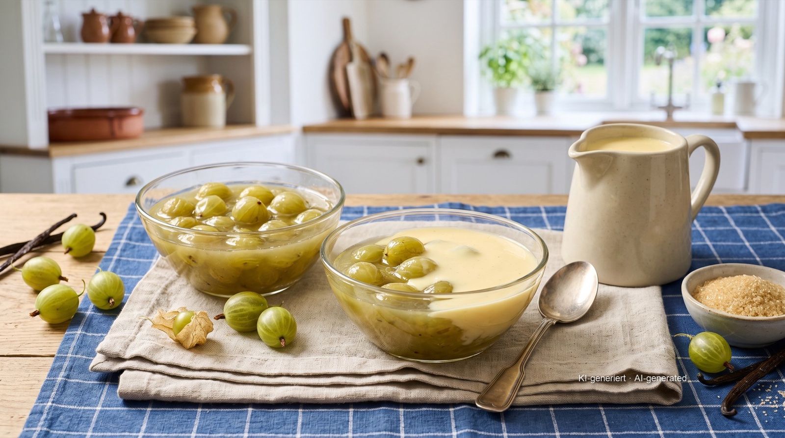 Grüne Grütze mit Vanillesauce