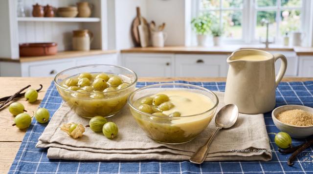 Grüne Grütze mit Vanillesauce