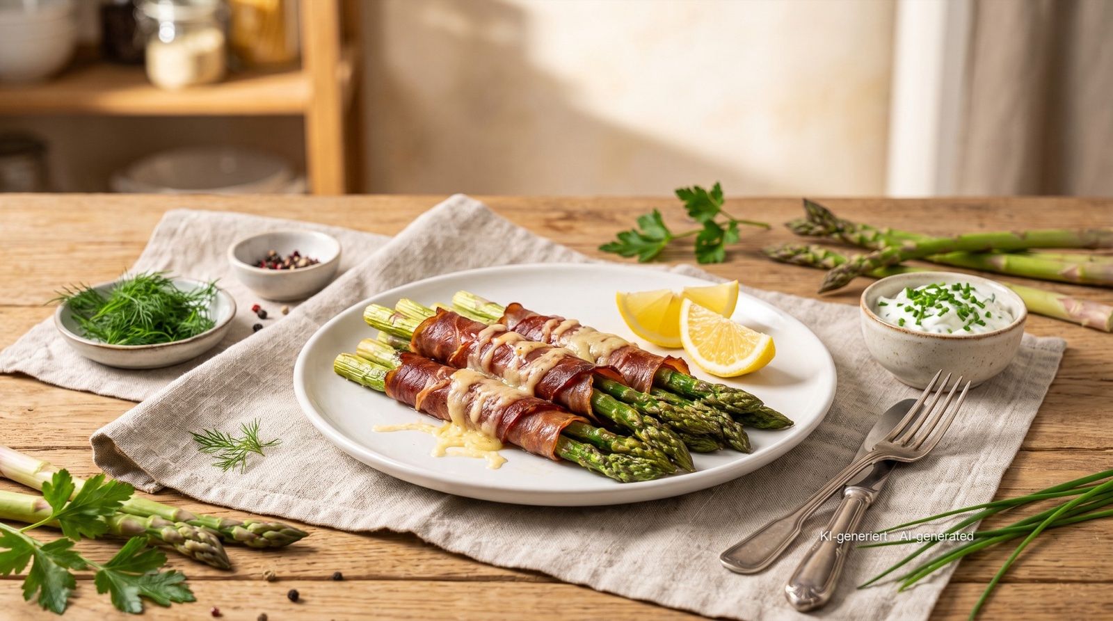 Grüner Spargel im Schinkenmantel aus der Heißluftfritteuse