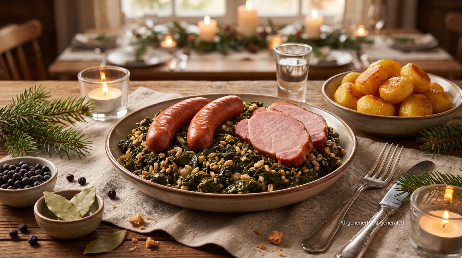 Grünkohl mit Pinkel (kale with smoked groats sausage)