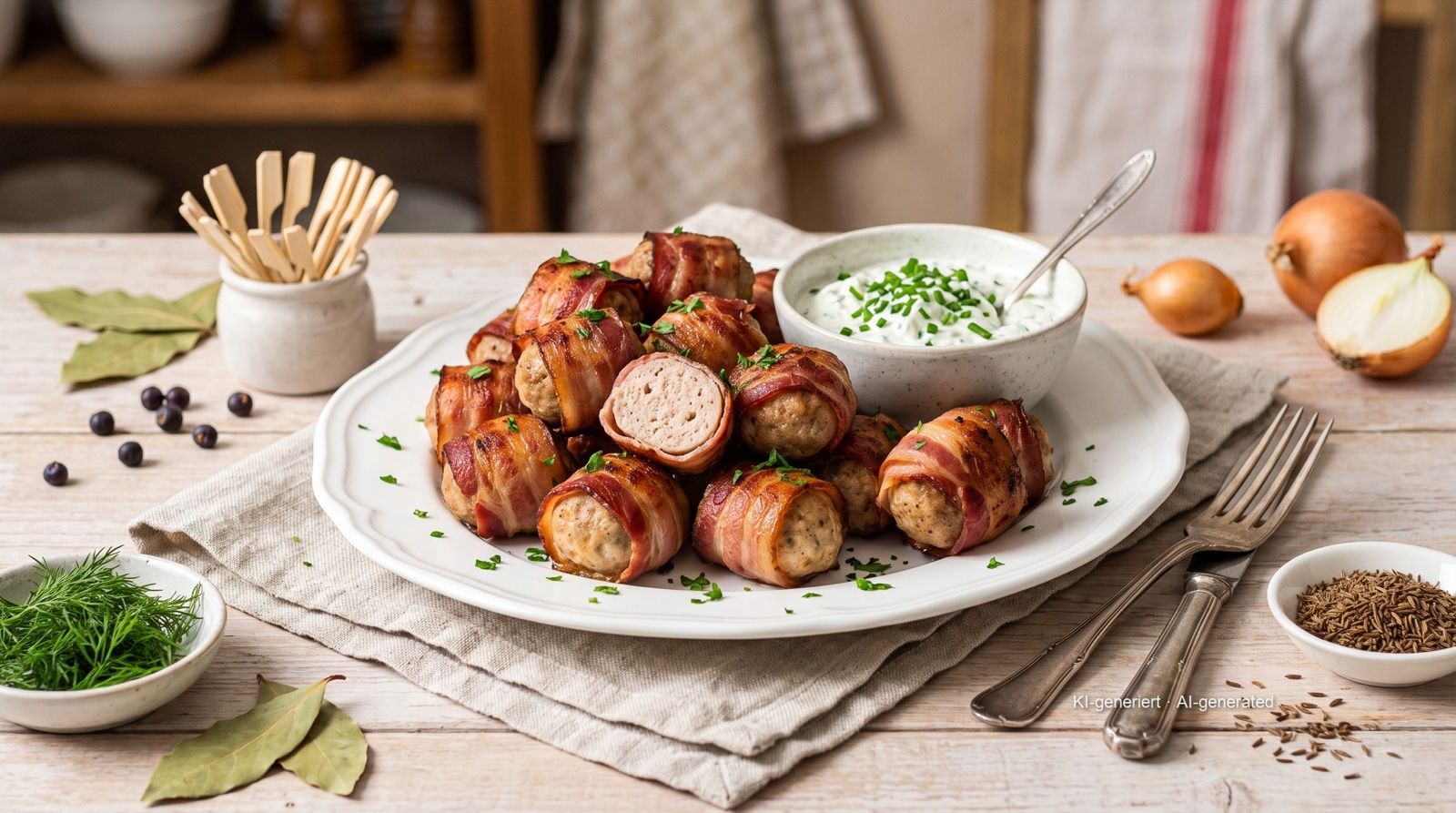 Masové kuličky ve slaninovém kabátku z horkovzdušné fritézy