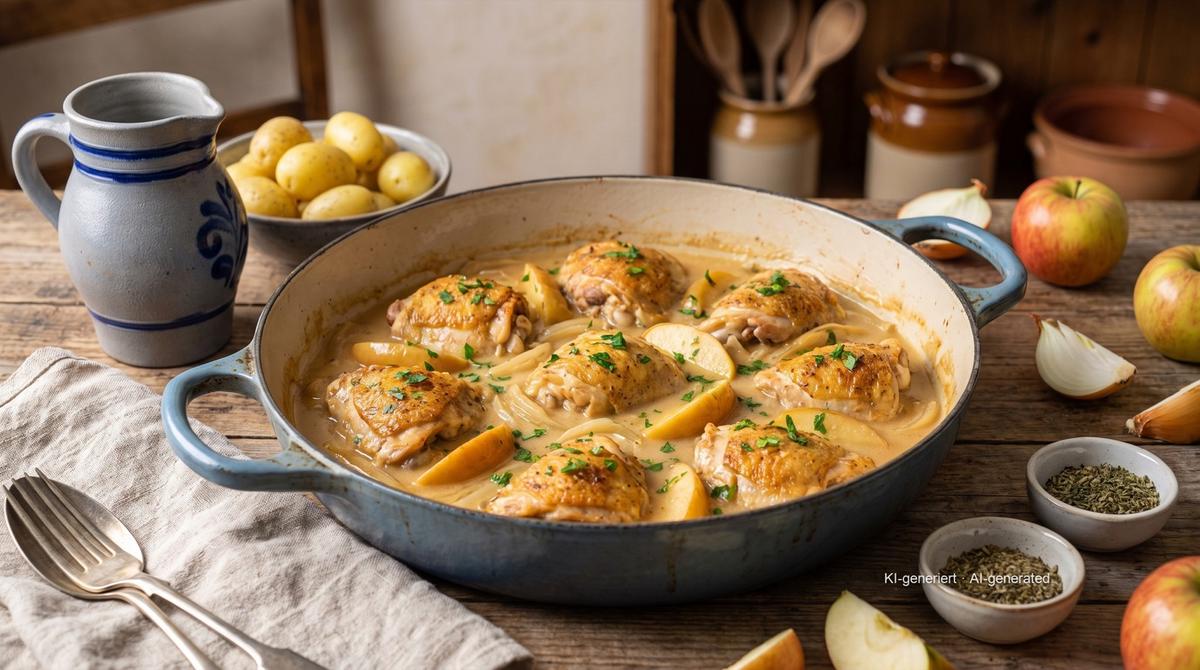 Chicken in Apfelwein (cider) Sauce – Recipe and image AI-created, editorially reviewed