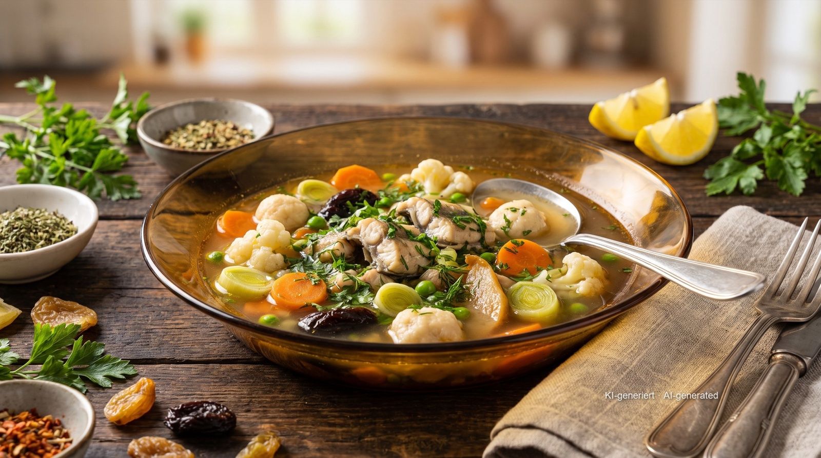 Hamburger Aalsuppe (hamburská polévka s úhořem)