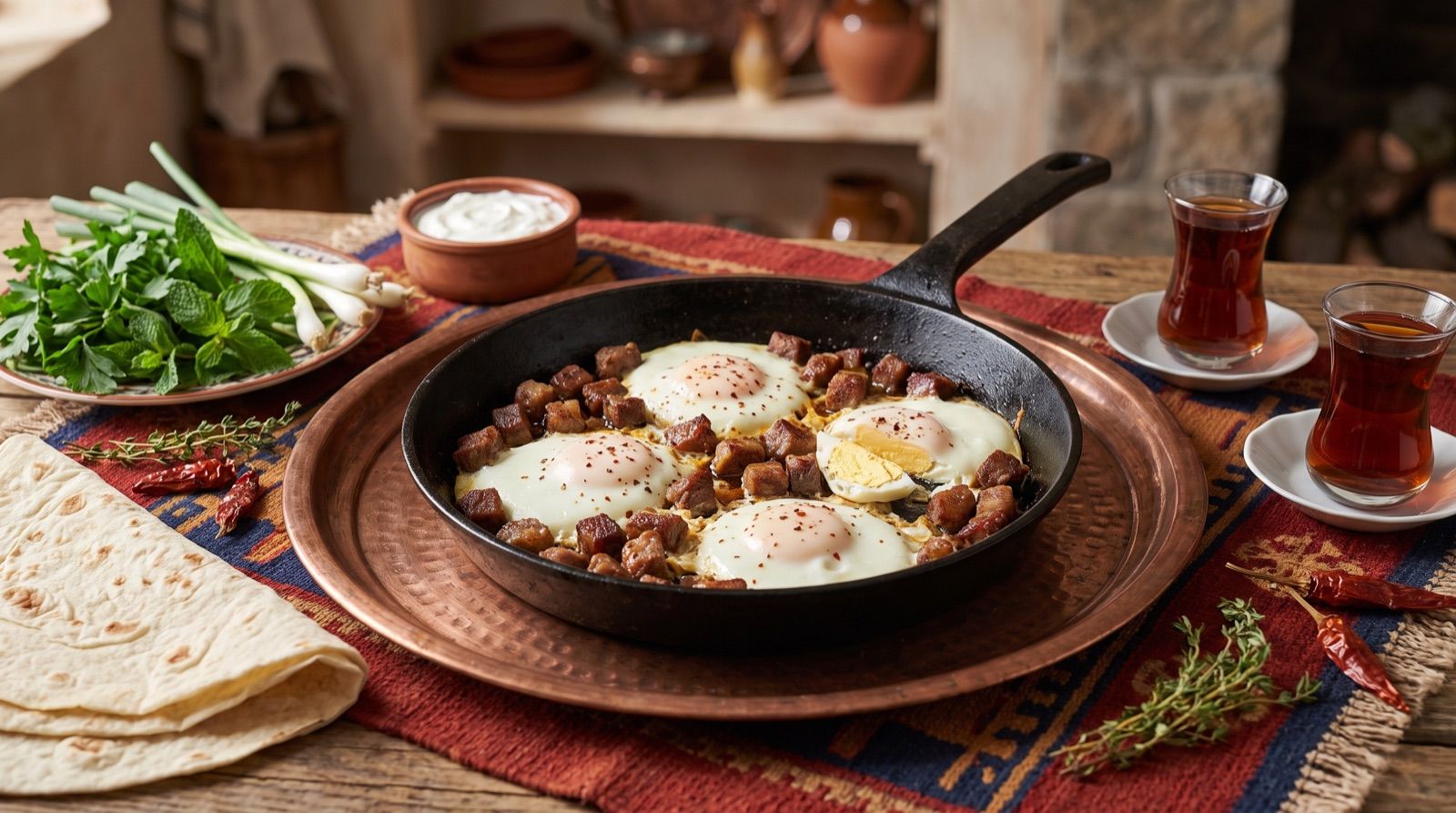 Hêk bi qawirme — Eier mit eingekochtem Lammfleisch