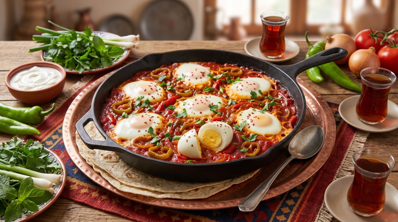 Hêk û bacanê sor — Eier in Tomaten-Paprika-Sauce