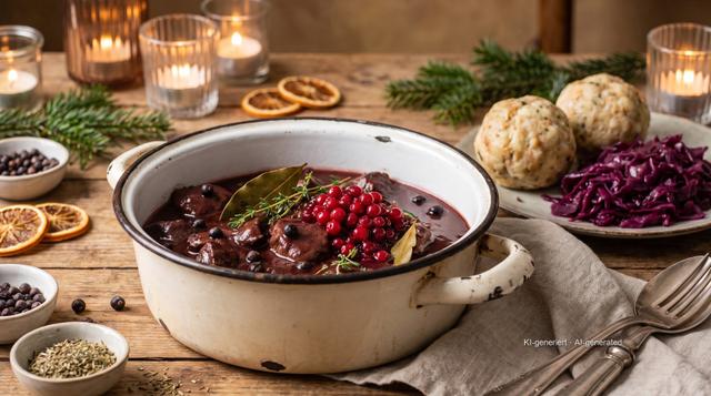 Hirschgulasch mit Preiselbeeren