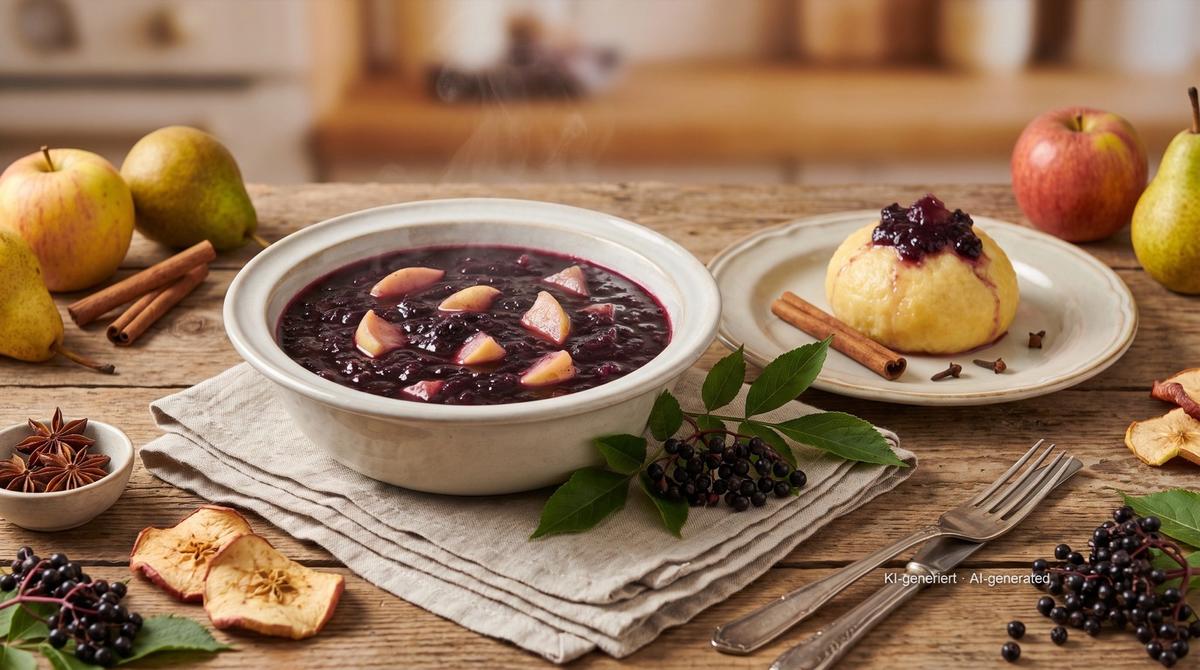 Hollerkoch (Beierse vlierbessencompote) – Recept en afbeelding gemaakt met AI, redactioneel gecontroleerd