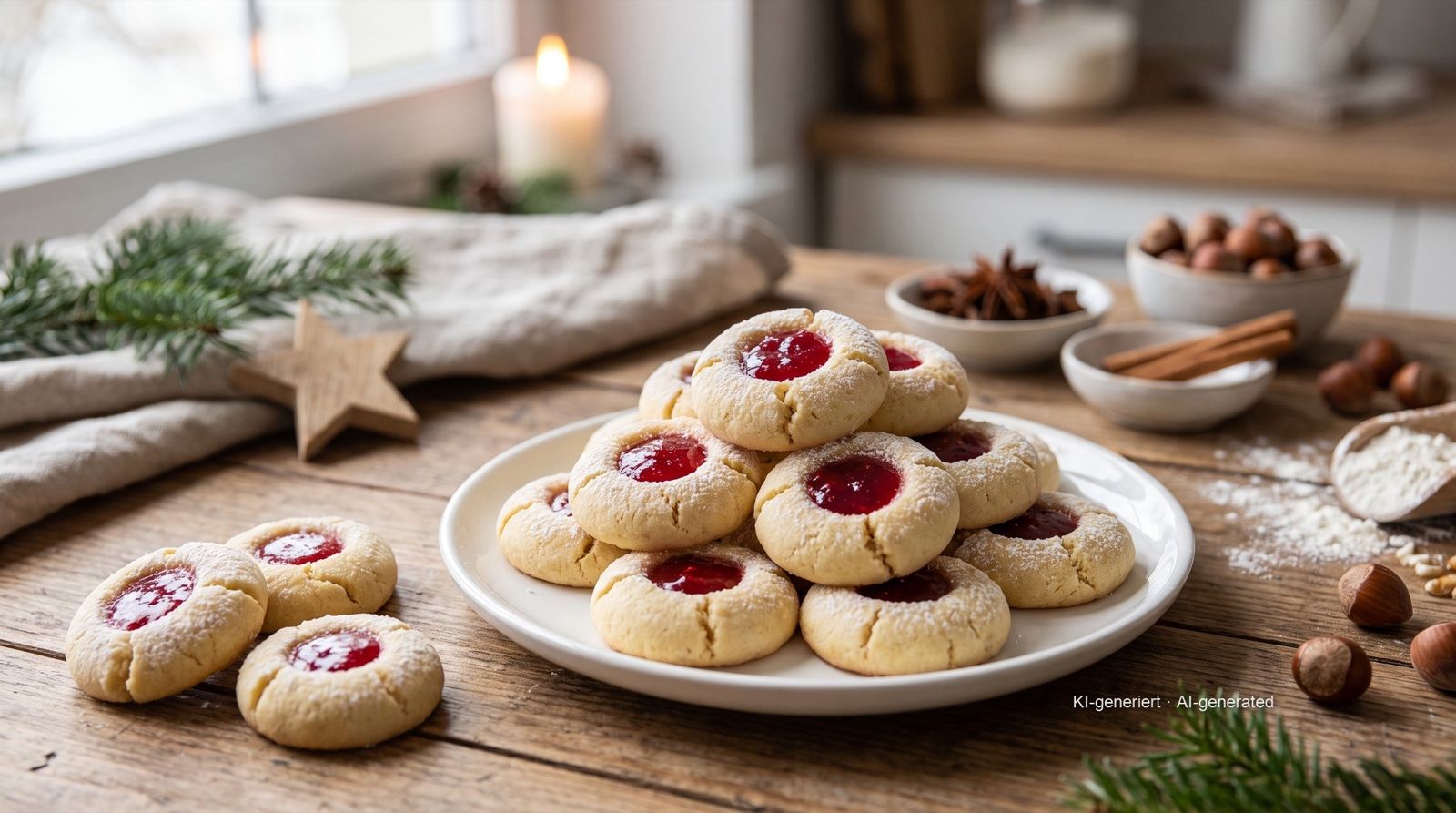 Husarenkrapfen (zandkoekjes met rodebessengelei)