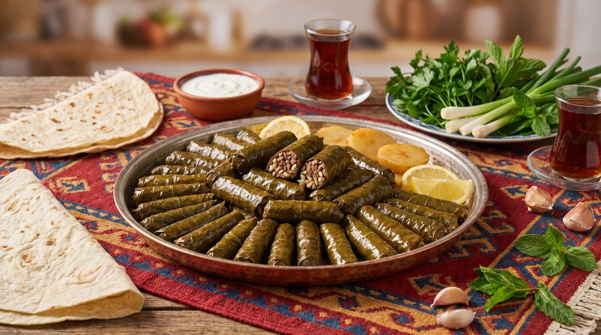 Îprax — Tangy Braised Vine Leaves with Rice and Minced Meat – Recipe and image AI-created, editorially reviewed
