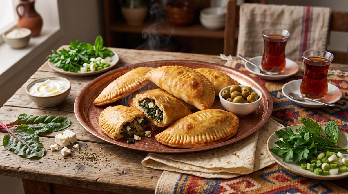 Kadeh — Hefe-Halbmonde mit Mangold und Käse aus der kurdisch-jüdischen Küche Zakhos – Rezept und Bild mit KI erstellt, redaktionell geprüft