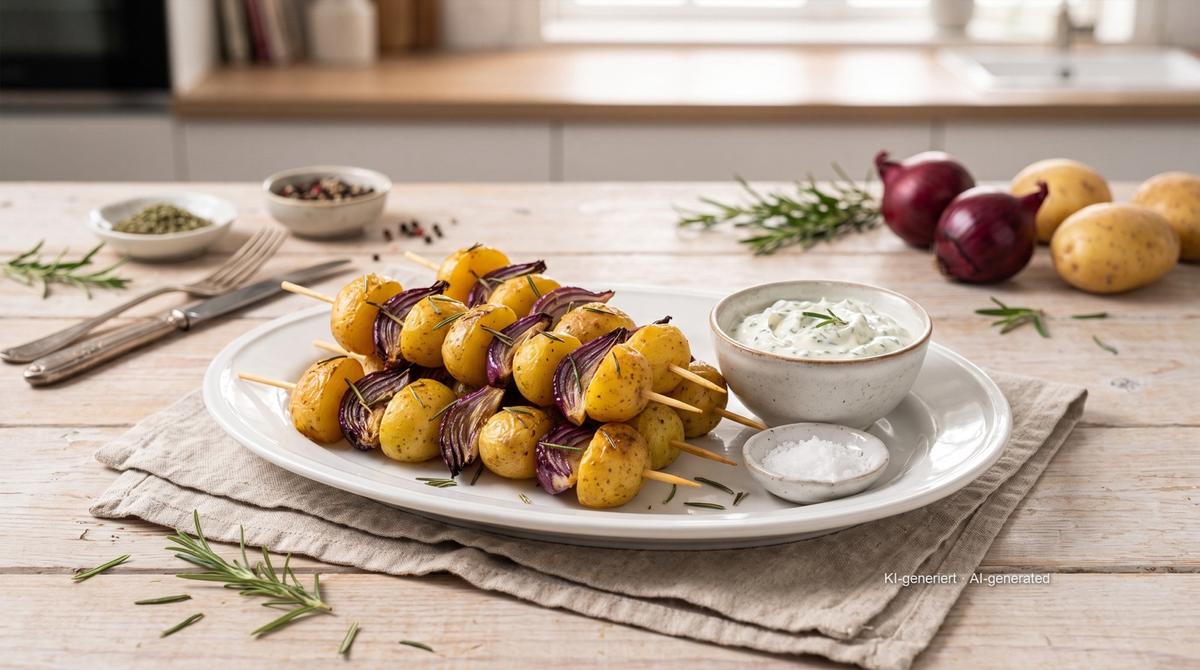 Spiedini di patate e cipolla in friggitrice ad aria – Recipe and image AI-created, editorially reviewed