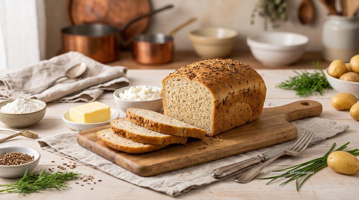 Kartoffelbrot in kleiner Form aus der Heißluftfritteuse – Rezept und Bild mit KI erstellt, redaktionell geprüft