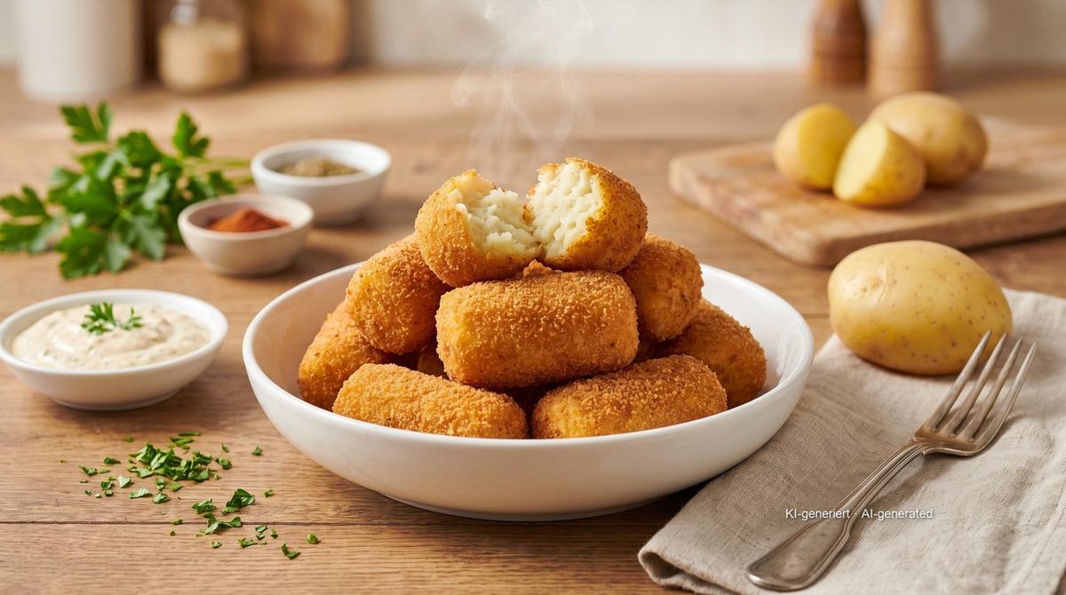 Aardappelkroketjes uit de airfryer – Recept en afbeelding gemaakt met AI, redactioneel gecontroleerd