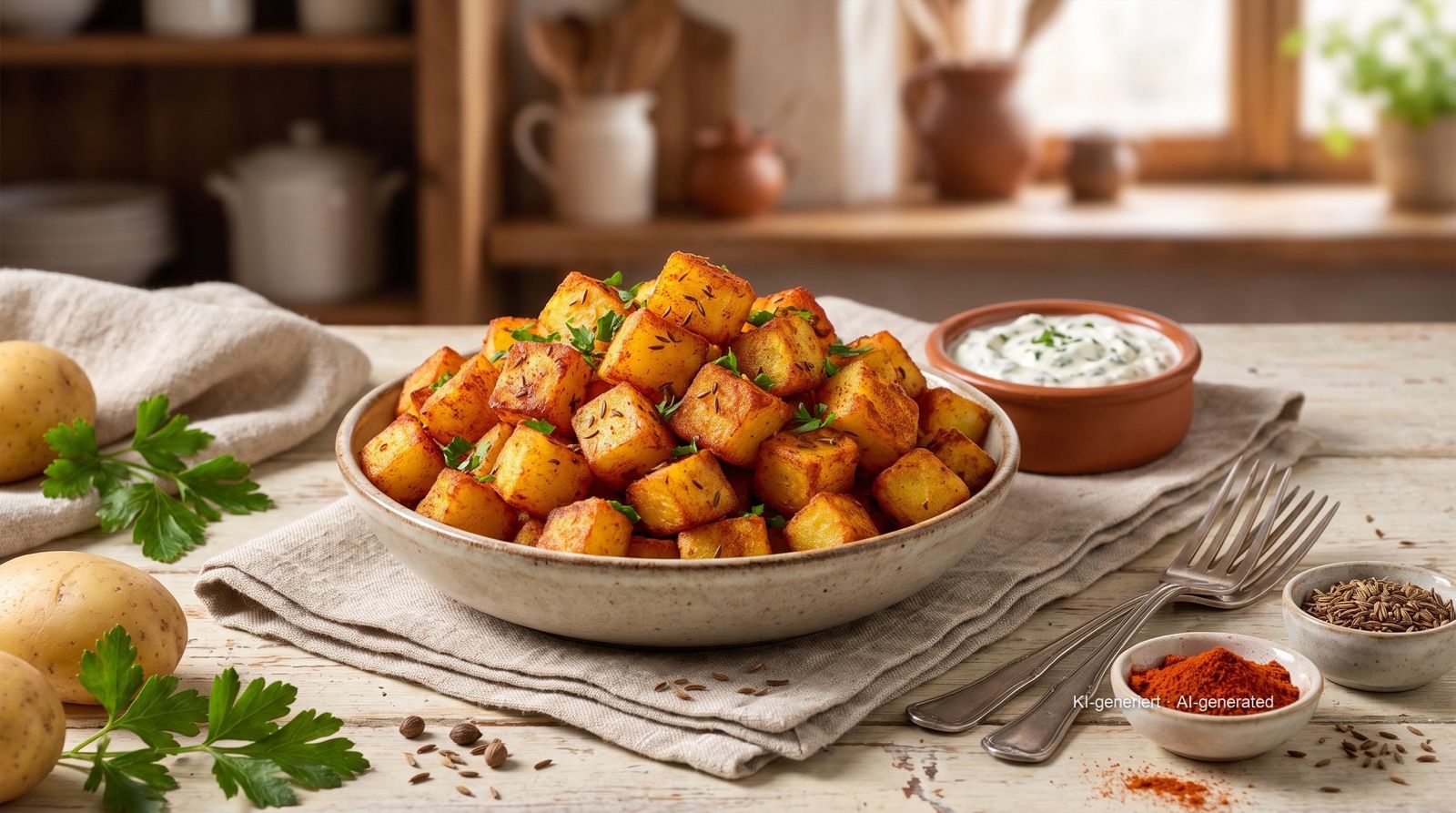 Diced Potatoes with Paprika and Caraway from the Airfryer