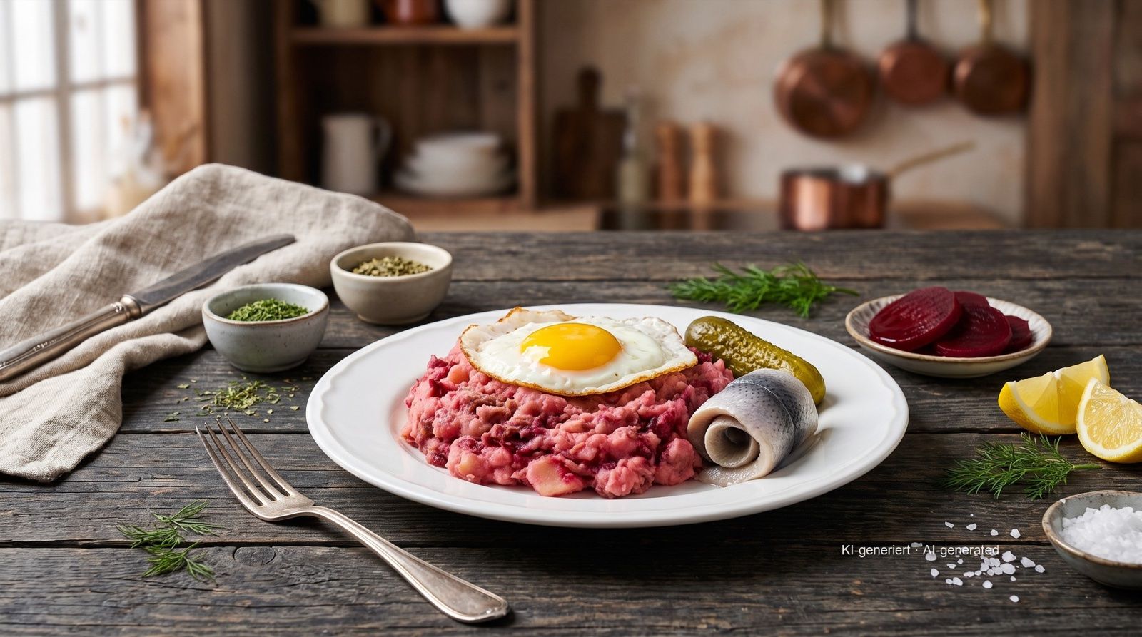 Labskaus (sailors' corned beef and beetroot hash)