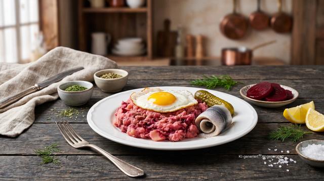 Labskaus (sailors' corned beef and beetroot hash)