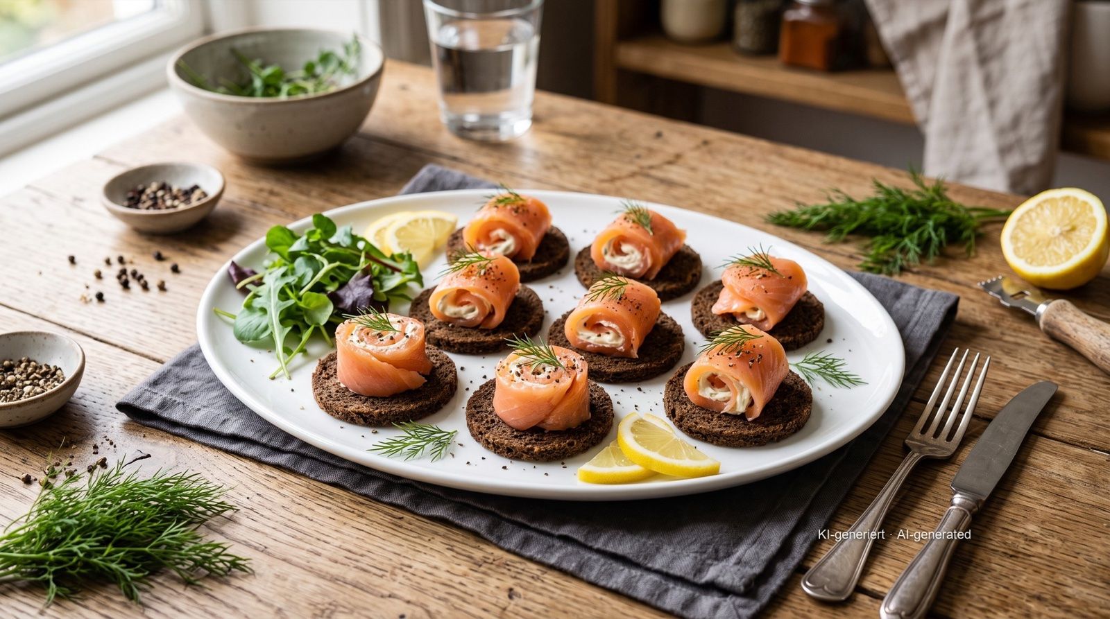 Lachsröllchen mit Meerrettichsahne