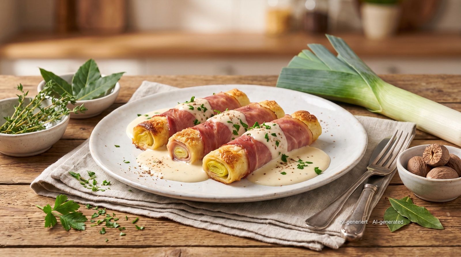 Ham-wrapped leek rolls from the airfryer