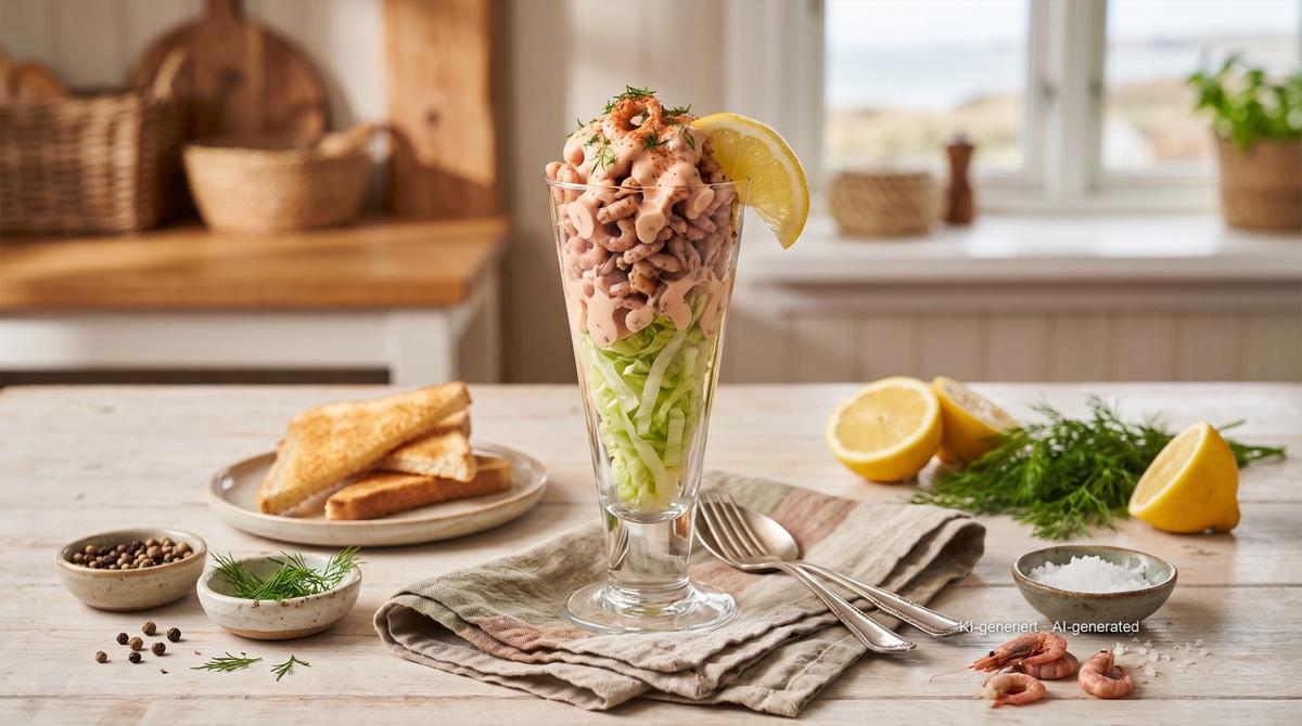 Nordseekrabben-Cocktail – Rezept und Bild mit KI erstellt, redaktionell geprüft
